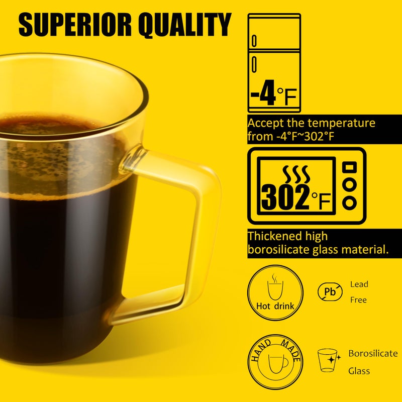 PunPun Clear 18.4oz.540ml Glass Coffee Mugs Set of 2, Glass Mugs with Big Handle, Large Wide Mouth Mugs, Clear Coffee Mugs for Cappuccinos, Latte and Juice, Heatable Cups - Image 4
